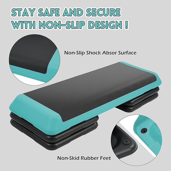 Fitvids Step Aerobic Platform, Exercise Step with 5 levels Adjustable Height, 4 Stackable Risers, Fitness Training Workout Stepper for Home Gym, Cardio Strength, Multiple Options