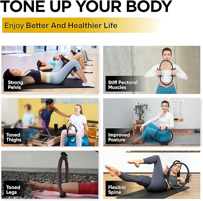 Eleabro Sports 14 inch Pilates Ring Circle - Magic Circle -with A1 Size Workout Poster, Inner Thigh Exercise Ring, Ideal for All Heights-Yoga Ring Fitness Ring with Soft Handles