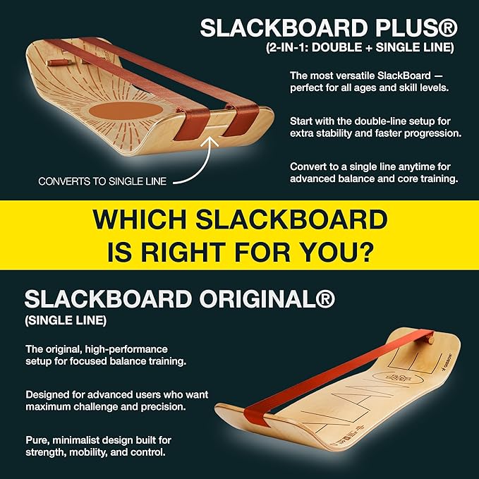 GIBBON SlackBoard - GiBoard Balance Board - Gift for Kids & Adults - 1 & 2 Line Options - Slackline Balance Trainer for Core Workouts, Standing Desk Exercise, Home Gym, Yoga & More