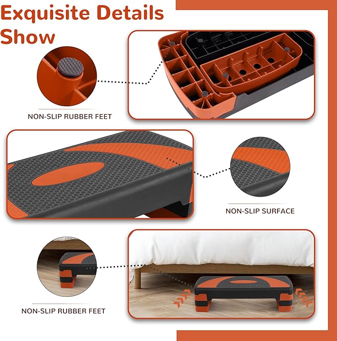 Fitvids Fitvids Step Aerobic Platform, 31" Exercise Step with 3 levels Adjustable Height, 4 Stackable Risers, Fitness Training Workout Stepper for Home Gym, Cardio Strength