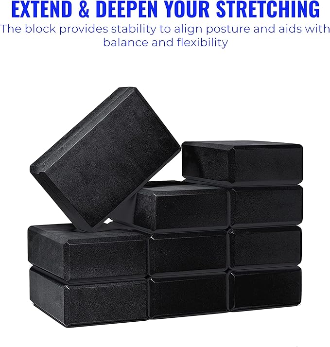 Hello Fit 3" Yoga Block, 10 Pack Bulk EVA Foam Yoga Blocks, Firm and Supportive Yoga Brick, Balance Foam for Stretching, Pilates, and Workout, 3" x 6" x 9"
