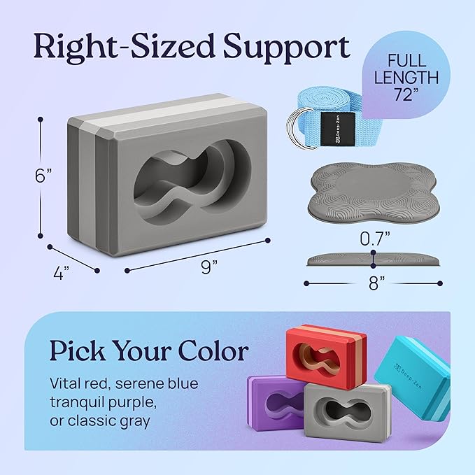 Deep-Zen® Yoga Blocks Wrist Support; Yoga Blocks 2 Pack with Knee Pads and Strap to Put Less Weight on Wrists; Durable, Versatile Yoga Brick Exercise Block Set, Blocks Yoga