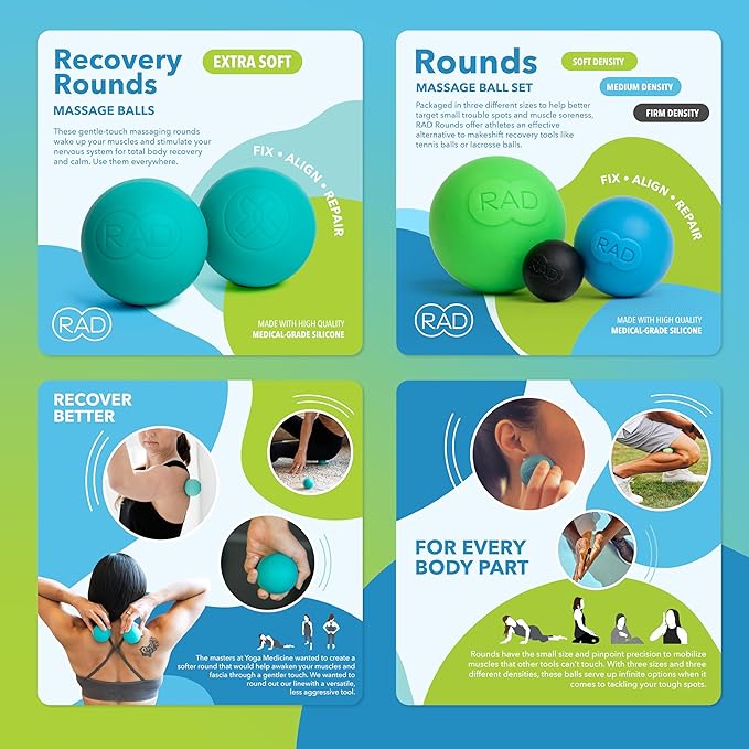 RAD Yoga Bundle for Myofascial Release, Muscle Recovery, & Relaxation – Includes Multi-Use Yoga Block, Neuro Ball Foot Roller, Peanut & Massage Balls in Multiple Sizes & Densities