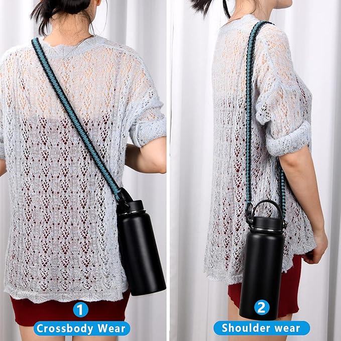 Wongeto Paracord Handle Carrier Holder with Shoulder Strap,Compatible with Hydro Flask Wide Mouth Water Bottles