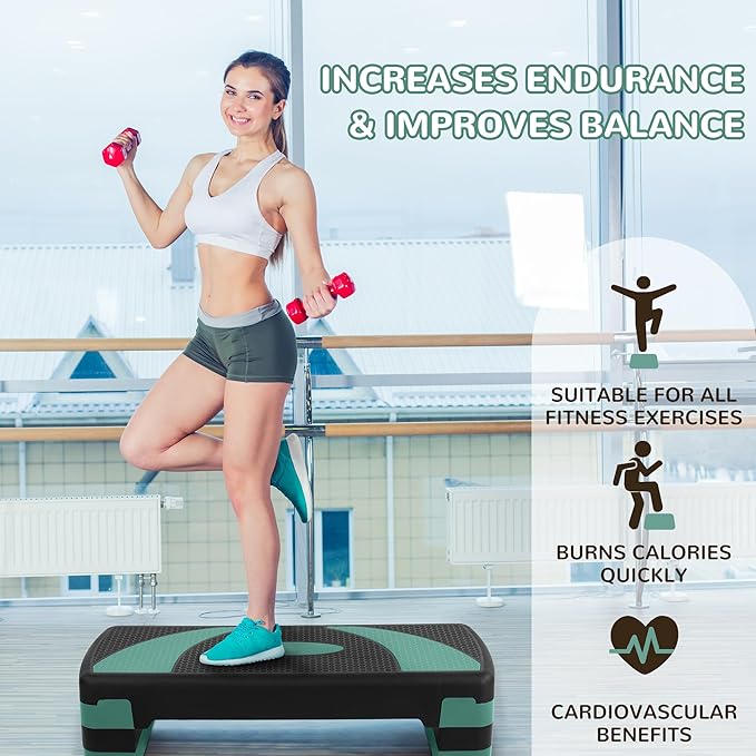 Fitvids Fitvids Step Aerobic Platform, 31" Exercise Step with 3 levels Adjustable Height, 4 Stackable Risers, Fitness Training Workout Stepper for Home Gym, Cardio Strength