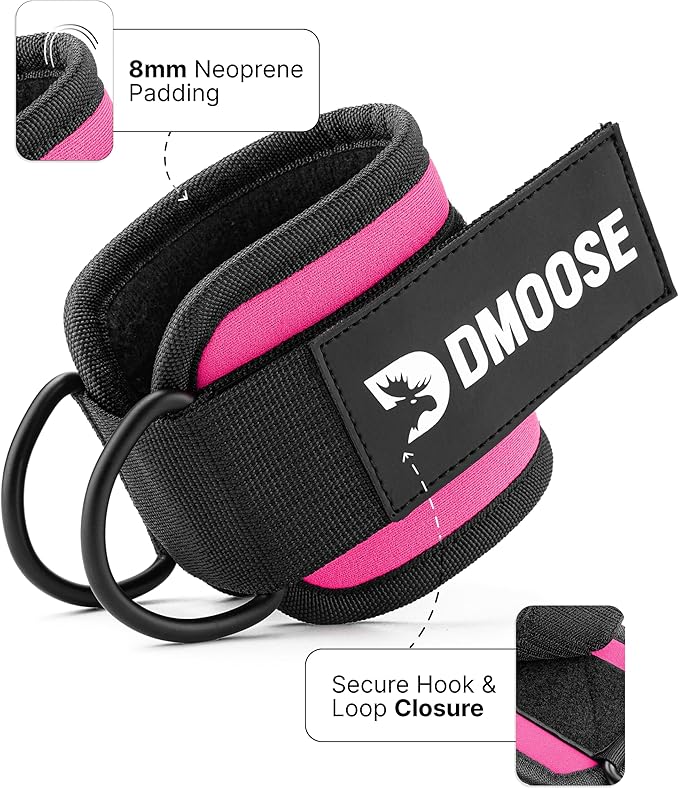 DMoose Ankle Strap for Cable Machine - One Size Fit with Premium Padding, Workout Kickback Ankle Cuffs, Ankle Bands for Working Out, Booty Workouts, Leg Extension, Hip Abductors & Lower Body Exercises