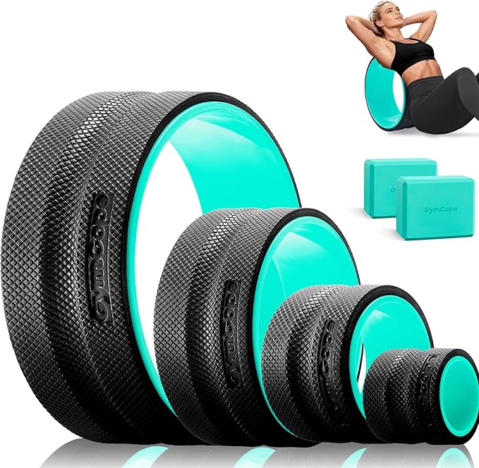 Back Roller Wheel Set of 4 with 2 Yoga Blocks – Foam Back Stretcher for Pain Relief, Spine Cradle Deep Tissue Massage Roller for Stretching & Physical Therapy