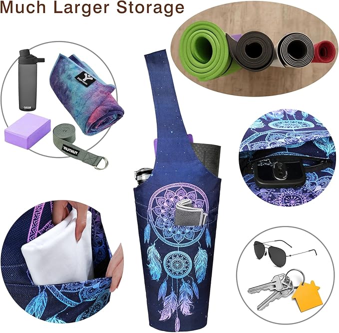 Fashion Printed Yoga Mat Bag with Large Side Pocket & Zipper Pocket Long Tote Yoga Bag Fit Most Size Mats - Holds More Yoga Accessories