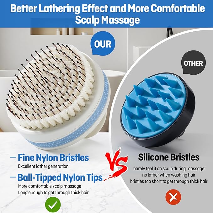 Scalp Massager with Double-Layer Bristles,Anti-Slip Rich-Lathering Hair Washing Shampoo Brush,Curved Scalp Scrubber with Better Head Fit for Dandruff Removal,Head Massage and Hair Growth.