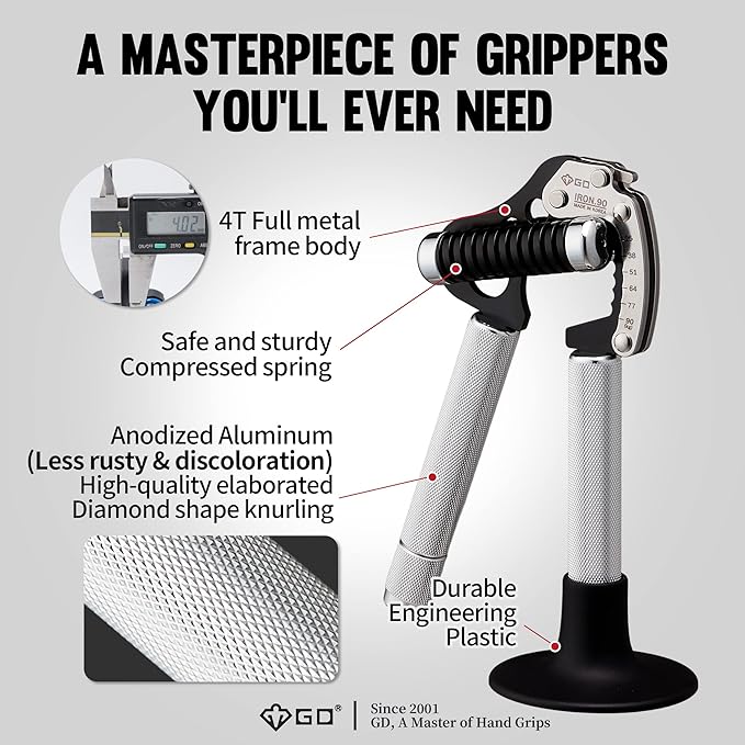 GD IRON GRIP Grip Strength Trainer Adjustable Hand Gripper Strengthener Hand Grip Exerciser Wrist Strengtheners Silent & Durable – Forearm, Finger & Hand Strength Training for Athletes, Climbers & Rehabilitation