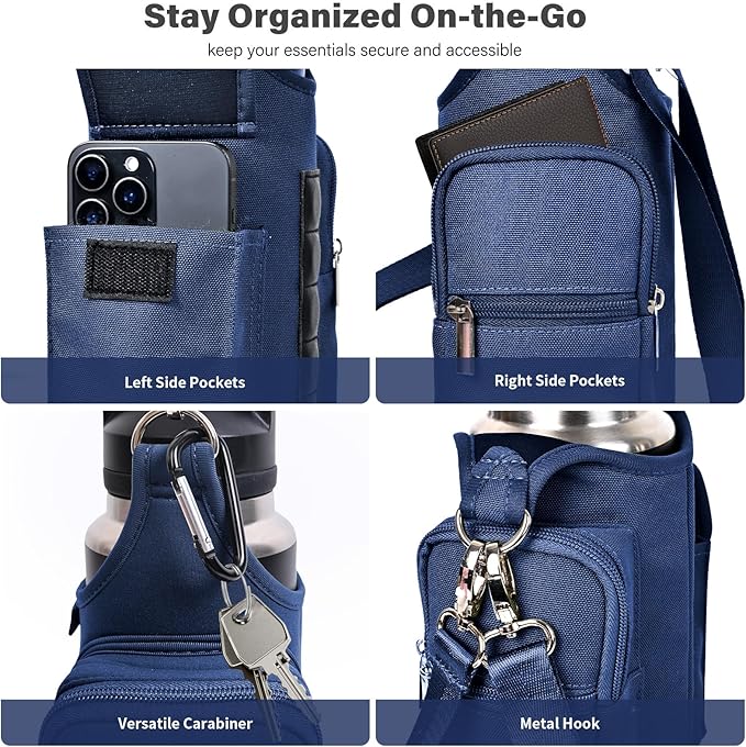 icolor Magnetic Gym Bag Water Bottle Carrier Holder with Phone Pockets & Shoulder Strap,Gym Magnetic Bag 5 Built-in Magnets Gym Accessories Organizer Magnetic Bottle Pouch Sleeve for Men Women