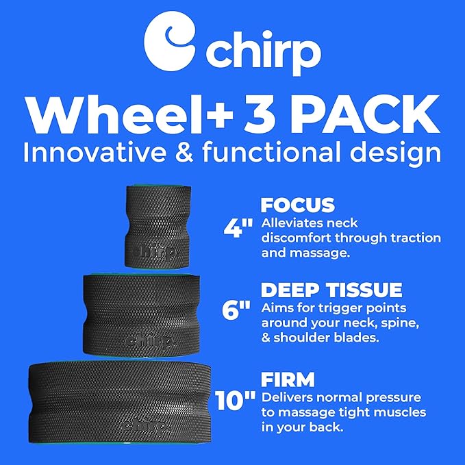 Chirp Wheel Foam Roller - Targeted Back Foam Roller for Back Pain Relief, Deep Tissue Muscle Massage, Trigger Point Round High Density for Physical Therapy & Exercise, 3-Pack Mint