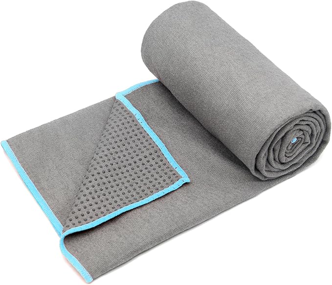 Eunzel Hot Yoga Towel - Microfiber Non Slip Yoga Mat Towel with Grip Dot Sweat Absorbent Towel for Hot Yoga, Pilates and Fitness 72" x 24", Grey/Blue