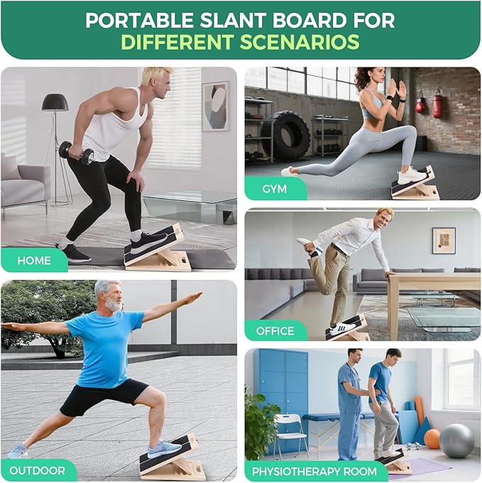 Slant Board for Calf Stretching, 5 Angle Portable Adjustable Calf Wooden Stretch Board with Training Poster, 300lb Weight Capacity for Ankle Heel Feet Leg Knees Physical Therapy Equipment