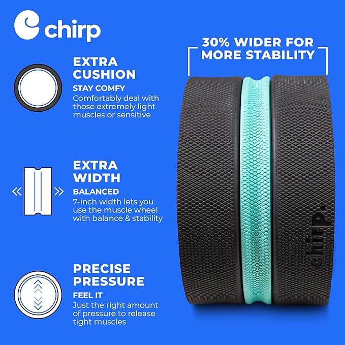 Chirp Wheel XL - Super Comfort Back Massage Roller - Wider Back Stretcher & Cracking Device, Plush Cushion, Enhanced Stability, Spinal Protection, Point Pressure | High Density Foam, Up to 500 lbs