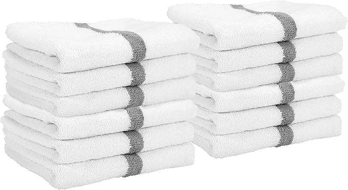 Arkwright White Hand Gym Towels - Pack of 12 - Bulk 100% Cotton Soft Quick Dry Sweat Absorbent Hotel Quality Towels for Workout, Bathroom, Spa, Pool, 16 x 27 in, Grey