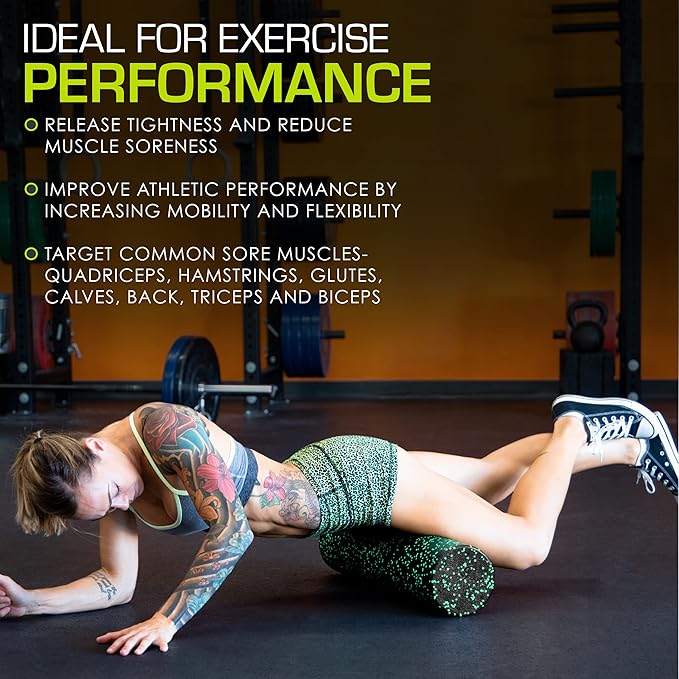 ProsourceFit High Density Foam Rollers 12 - inches Long, Firm Full Body Athletic Massage Tool for Back Stretching, Yoga, Pilates, Post Workout Muscle Recuperation, Black/Blue