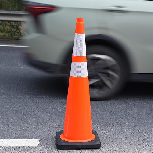OrangeStar 36" Traffic Cones 8-Pack, Orange Safety Cones with Reflective Collars, Weighted Rubber Base for Parking, Construction, Road Safety, Indoor & Outdoor Use