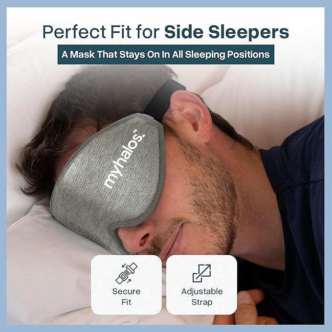 MyHalos® Cotton Sleep Mask - Eye Masks for Sleep - 100% Blackout Sleeping Mask for Women, Men & Side Sleepers - 3D Sleeping Eye Mask for Zero Pressure - Award Winning Design and Eyelash Friendly