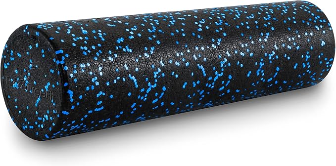 ProsourceFit High Density Foam Rollers 12 - inches Long, Firm Full Body Athletic Massage Tool for Back Stretching, Yoga, Pilates, Post Workout Muscle Recuperation, Black/Blue