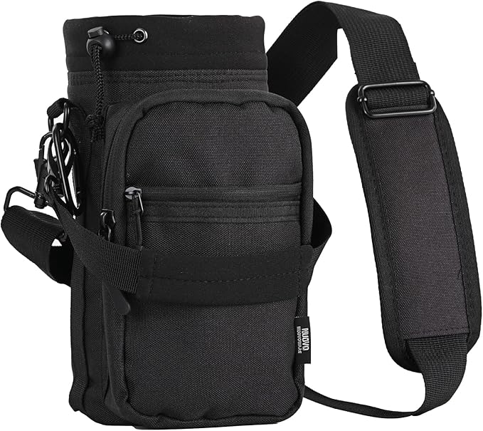 Nuovoware Water Bottle Carrier, 40oz Bottle Carrier Sports Insulated Water Bottle Holder with Adjustable Shoulder Strap, 2 Pockets Flask Sling Bag Drawstring Pouch for Climbing Hiking Walking