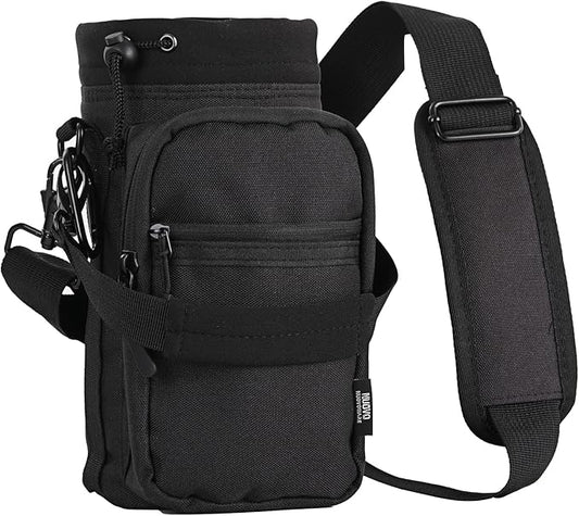Nuovoware Water Bottle Carrier, 40oz Bottle Carrier Sports Insulated Water Bottle Holder with Adjustable Shoulder Strap, 2 Pockets Flask Sling Bag Drawstring Pouch for Climbing Hiking Walking