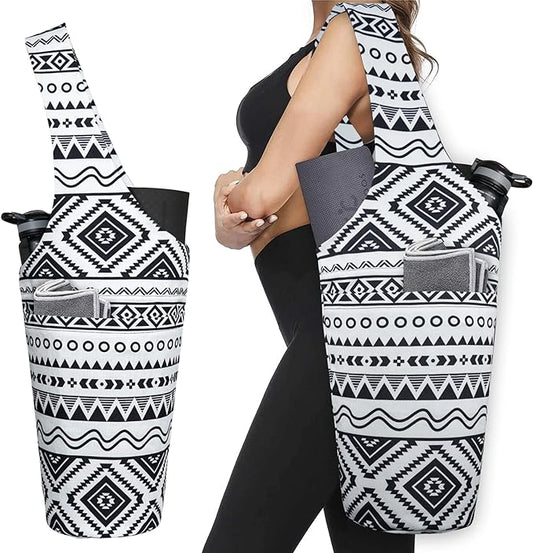 Fashion Printed Yoga Mat Bag with Large Side Pocket & Zipper Pocket Long Tote Yoga Bag Fit Most Size Mats - Holds More Yoga Accessories