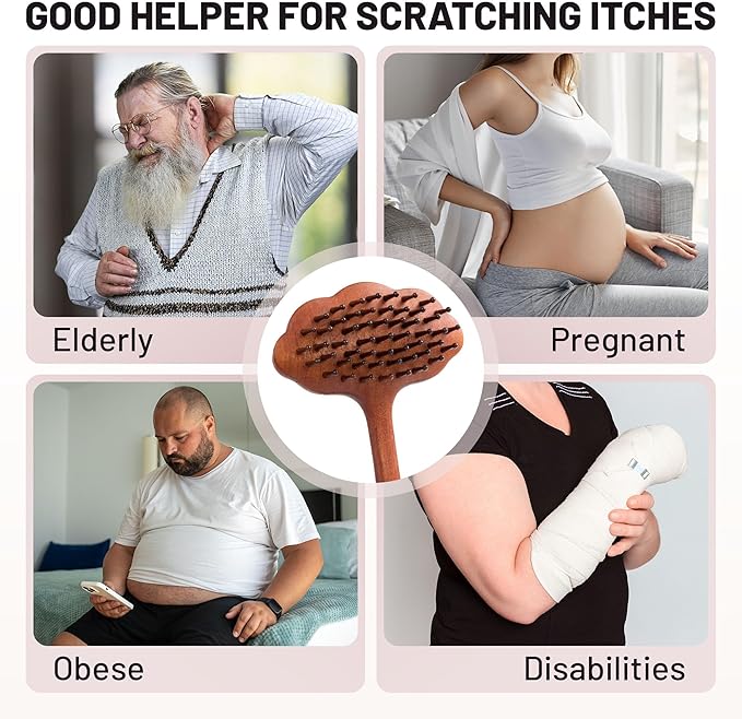 Wooden Back Scratcher, 16.34'' Long Handle Handmade Wood Brush Needle Effective in Relieving Itching, Fathers Day Dad Gifts, Rascador de Espalda, Backscratcher for Men and Women