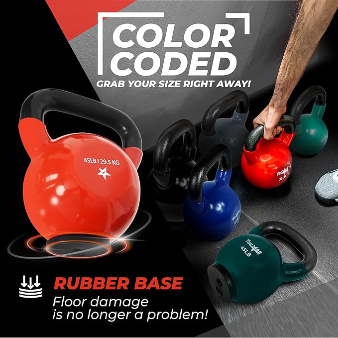 Yes4All Kettlebells Rubber Base, Kettlebell Set for Women, Strength Training Kettlebells Weights (10-65 lbs)