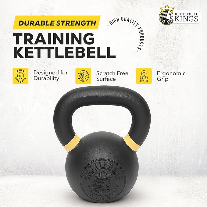 Kettlebell Kings Powder Coated Kettlebell Weights 5-90 LB | Workout Gym Equipment & Strength training sets for Women & Men | Durable Coating for Grip Strength, Rust Prevention