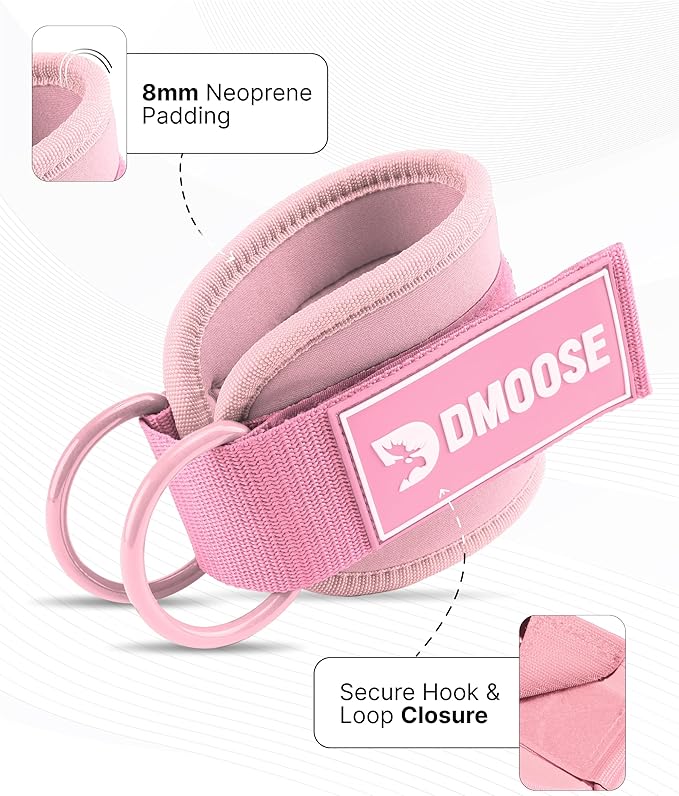 DMoose Ankle Strap for Cable Machine - One Size Fit with Premium Padding, Workout Kickback Ankle Cuffs, Ankle Bands for Working Out, Booty Workouts, Leg Extension, Hip Abductors & Lower Body Exercises