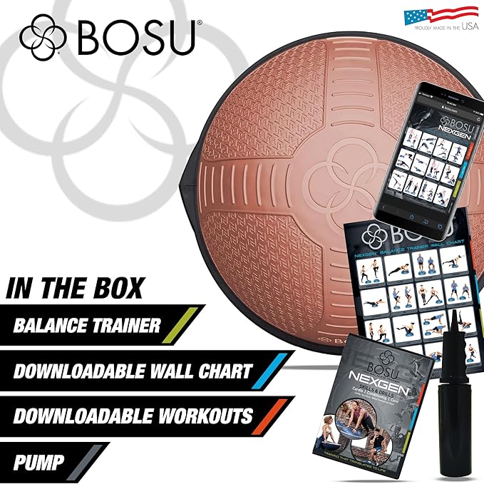 Bosu Half Ball Home Balance Exercise Trainer for Strength and Flexibility Workouts with Built to Last Burst Resistant Material and Hand Pump