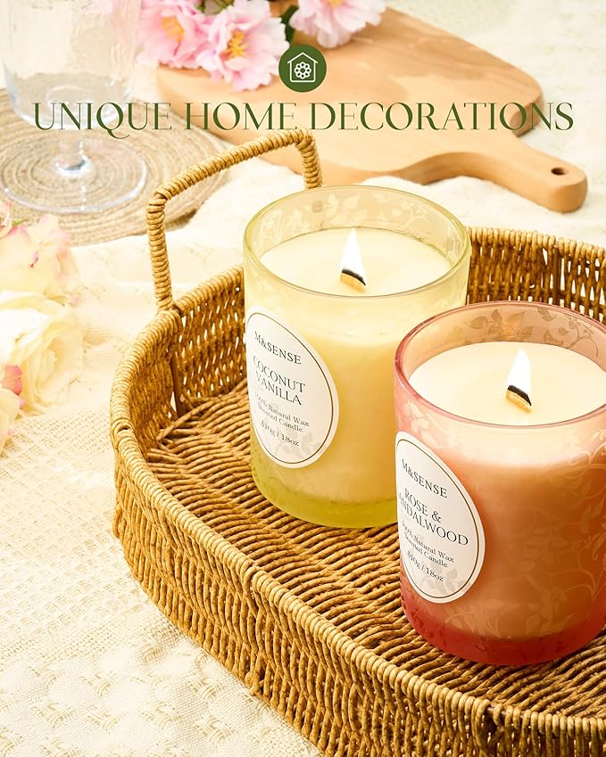 M&SENSE Pine & Moss Scented Candles, Natural Soy Wax 18oz 100 Hours Long Lasting Slow Burn, Cracking Wooden Wick Aromatherapy Candle for Women, Winter Holiday Christmas Gifts