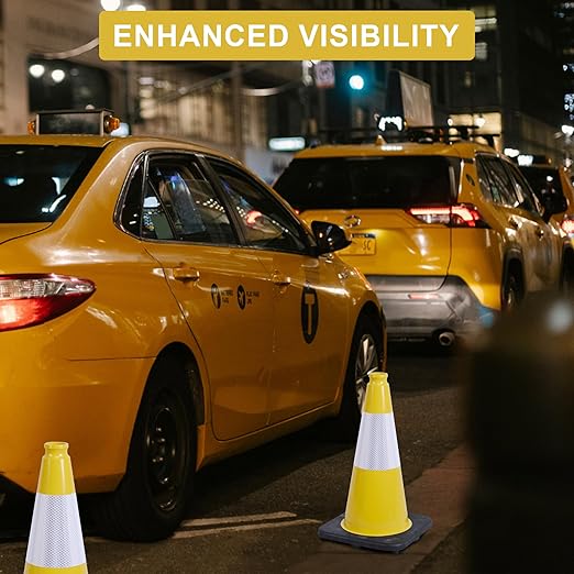 OrangeStar 6-Pack 18" Traffic Cones, Yellow Safety Cones with Reflective Collar, Weighted Base for Driving Practice, Parking Lots, Construction, Flexible PVC, Indoor & Outdoor Use