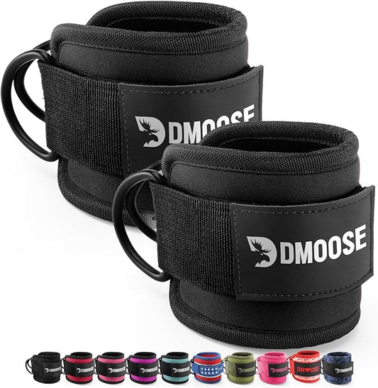 DMoose Ankle Strap for Cable Machine - One Size Fit with Premium Padding, Workout Kickback Ankle Cuffs, Ankle Bands for Working Out, Booty Workouts, Leg Extension, Hip Abductors & Lower Body Exercises