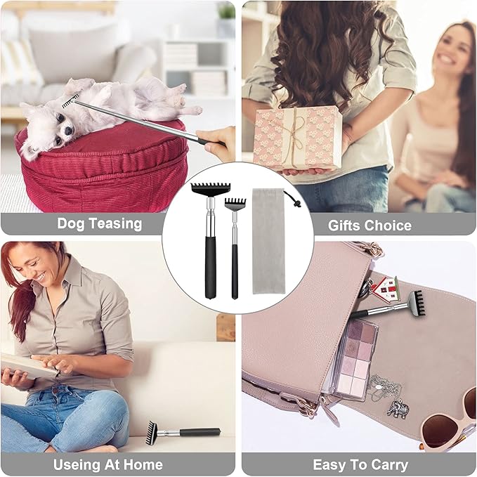 Oversized Back Scratcher Set, 2 Pack Portable Extendable Stainless Steel Telescoping Massage Tool, Gift/Stocking Stuffers for Men Women