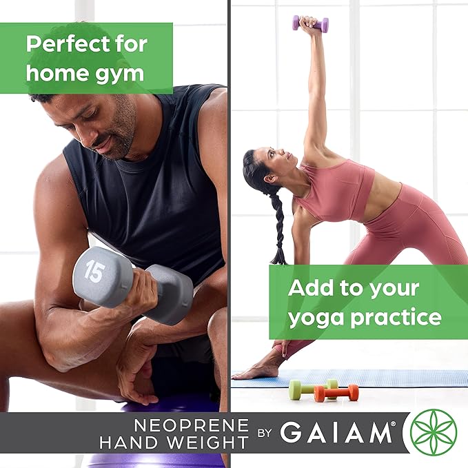 Gaiam Dumbbell Hand Weight (Sold in Singles) - Neoprene Coated Exercise & Fitness Dumbbell for Home Gym Equipment Workouts Strength Training Free Weights for Women, Men