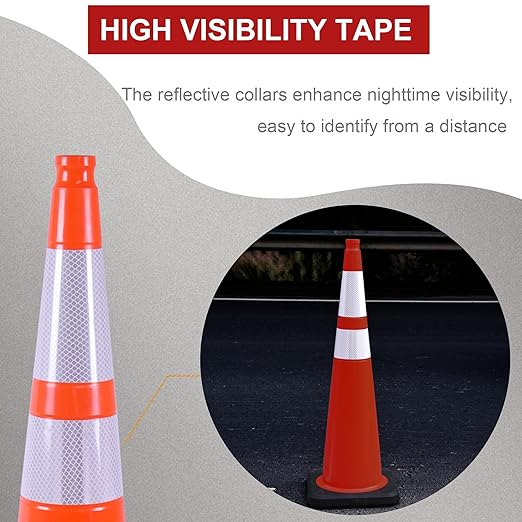 OrangeStar 36" Traffic Cones 8-Pack, Orange Safety Cones with Reflective Collars, Weighted Rubber Base for Parking, Construction, Road Safety, Indoor & Outdoor Use