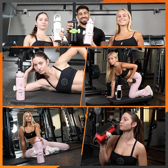 Gymmi Magnetic Water Bottle Phone Holder – One-Piece Silicone Strap for Gym | Holds Phone, Keys & Earbuds | Fits 12–40 oz Bottles (Cream White)