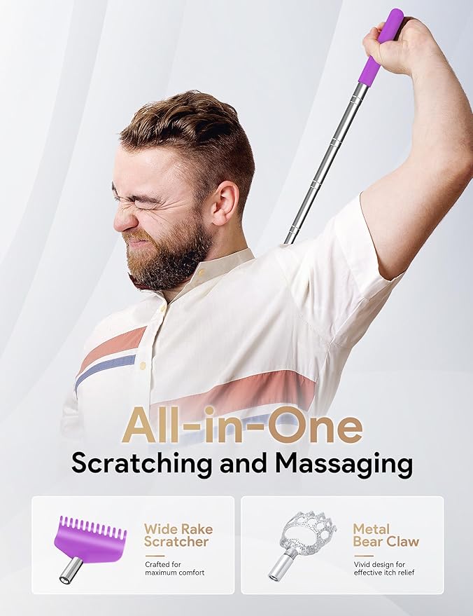TUKUOS Telescoping Back Scratcher with 4Pcs Detachable Scratching Heads, Back Scratcher for Men/Women,Dual Sides Scratcher/Metal Paw/Rake Scratcher Christmas Gifts Stocking Stuffers for Women Men