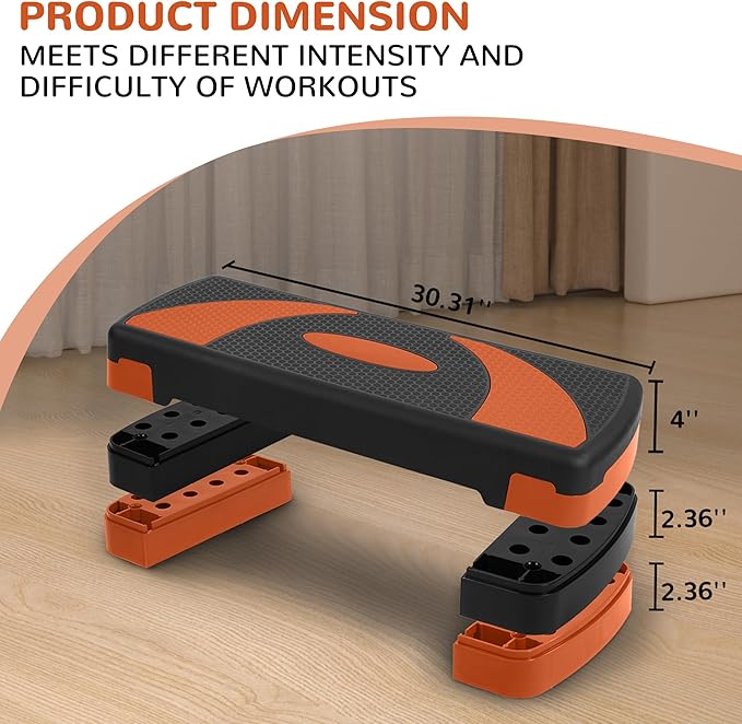 Fitvids Fitvids Step Aerobic Platform, 31" Exercise Step with 3 levels Adjustable Height, 4 Stackable Risers, Fitness Training Workout Stepper for Home Gym, Cardio Strength