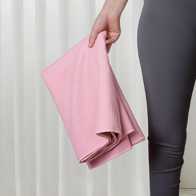 New Microfiber Hot Yoga Towel Mat, 24 x 72 inches, with Non-Slip Silicone Grip, Secure Fit Elastic Straps