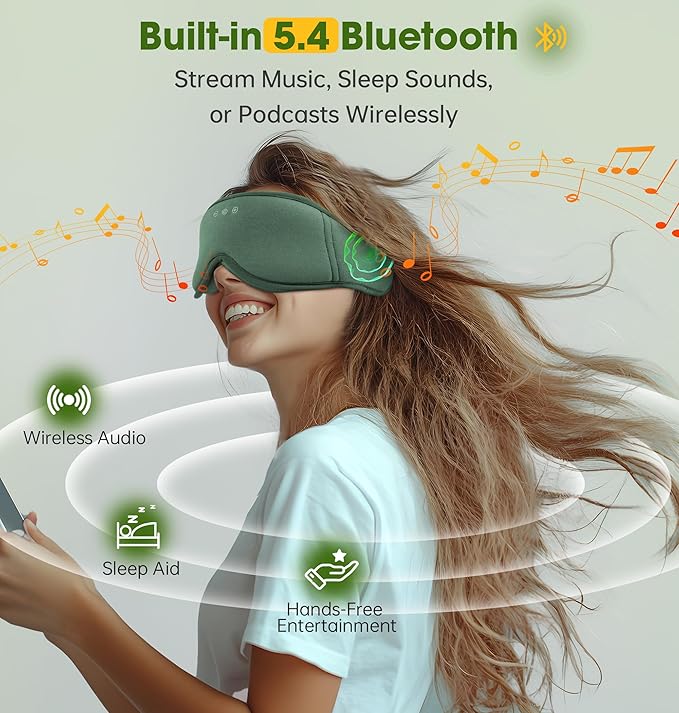 BambooCotton 3D Bluetooth Sleep Mask, LC-dolida 2025 New Sleep Headphones, Wireless Comfort, Sustainable Luxury for Better Sleep