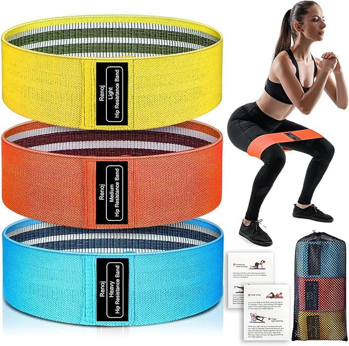 Renoj Resistance Bands, Yoga Starter Sets for Women and Men, 3 Set of Stretch Exercise Workout Bands for Booty Legs, Elastic Pilates Flexbands