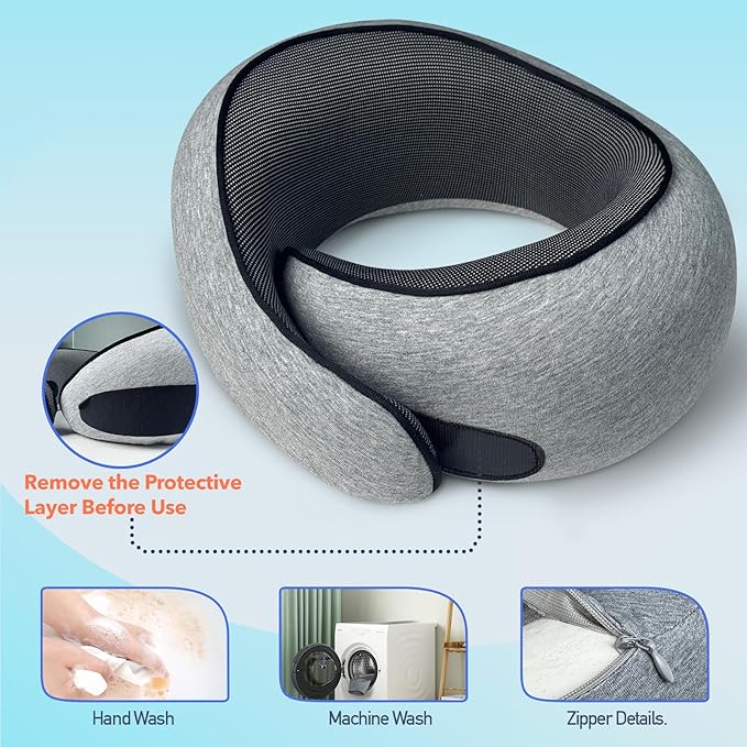 Travel Pillow | High-Density Memory Foam Pillow with 360° Surround Support. Ergonomically Designed. Ideal for Airplane Travel and Home Use.