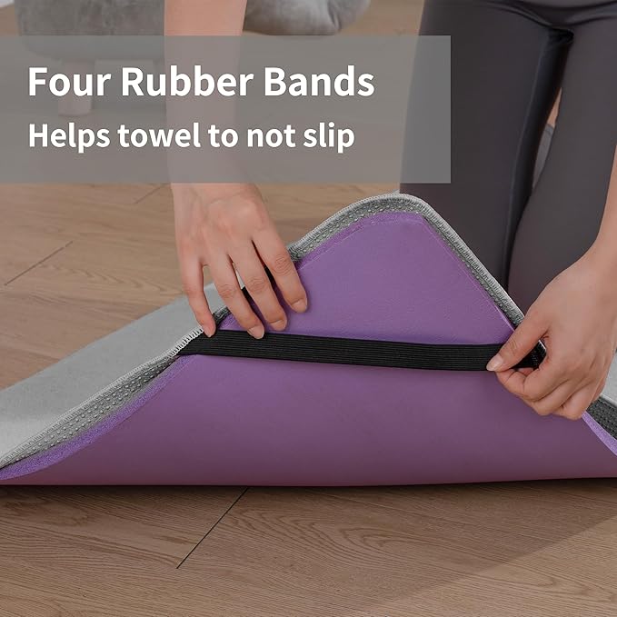 Microfiber Hot Yoga Towel Mat, 24 x 72 inches, with Non-Slip Silicone Grip, Secure Fit Elastic Straps (Gray)