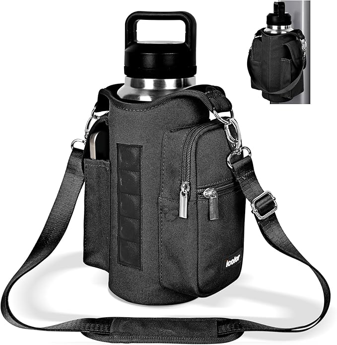 icolor Magnetic Gym Bag Water Bottle Carrier Holder with Phone Pockets & Shoulder Strap,Gym Magnetic Bag 5 Built-in Magnets Gym Accessories Organizer Magnetic Bottle Pouch Sleeve for Men Women