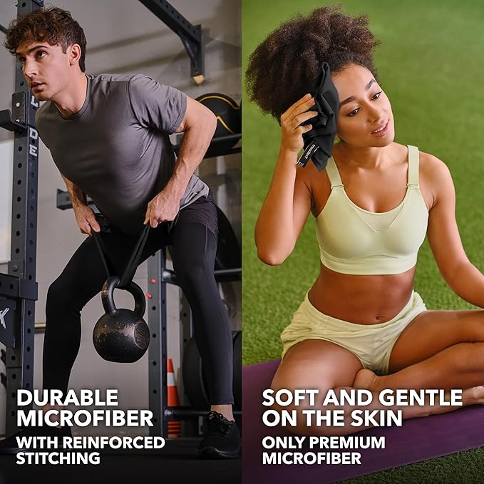 Microfiber Workout Towels - Quick Dry, Highly Absorbing, Odor-Free, for Men & Women - Gym Sweat Sports Towel for Hot Yoga, Tennis, Running, Exercise, Working Out, Camping, Set of 5 Black