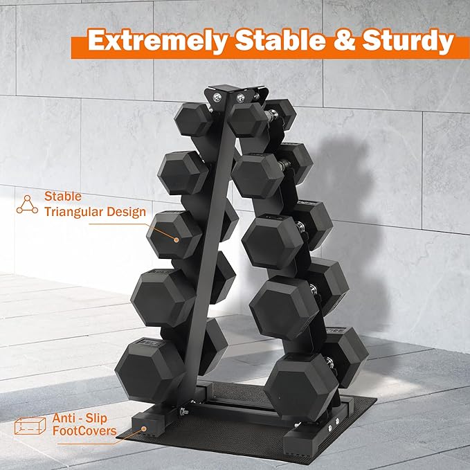 Fitvids Rubber Coated Hex Dumbbell Weight Set and Storage Rack, 100LB Set or 150LB Set, 5-20 lbs Pairs or 5-25 lbs Pairs