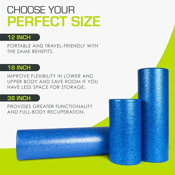 ProsourceFit High Density Foam Rollers 12 - inches Long, Firm Full Body Athletic Massage Tool for Back Stretching, Yoga, Pilates, Post Workout Muscle Recuperation, Black/Blue